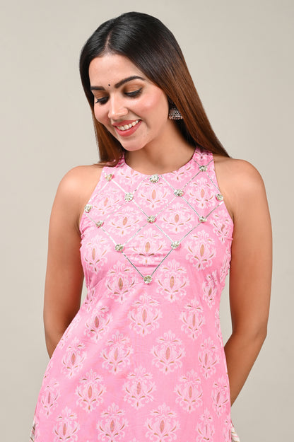 Pink Perl Straight Kurti and Sharara Set