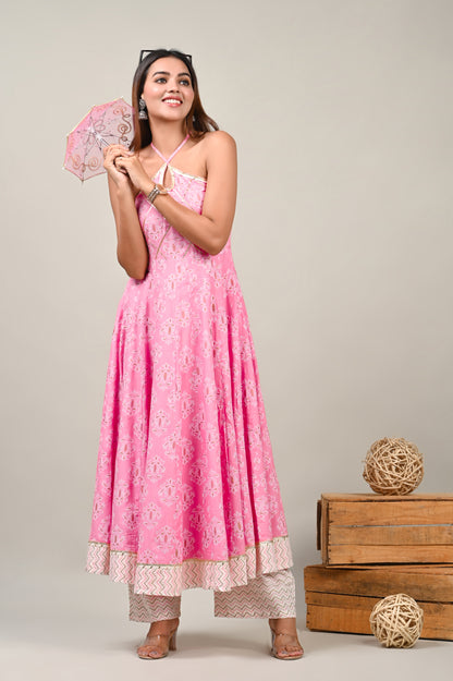 Petal Pink Short Gown with Palazzo Set