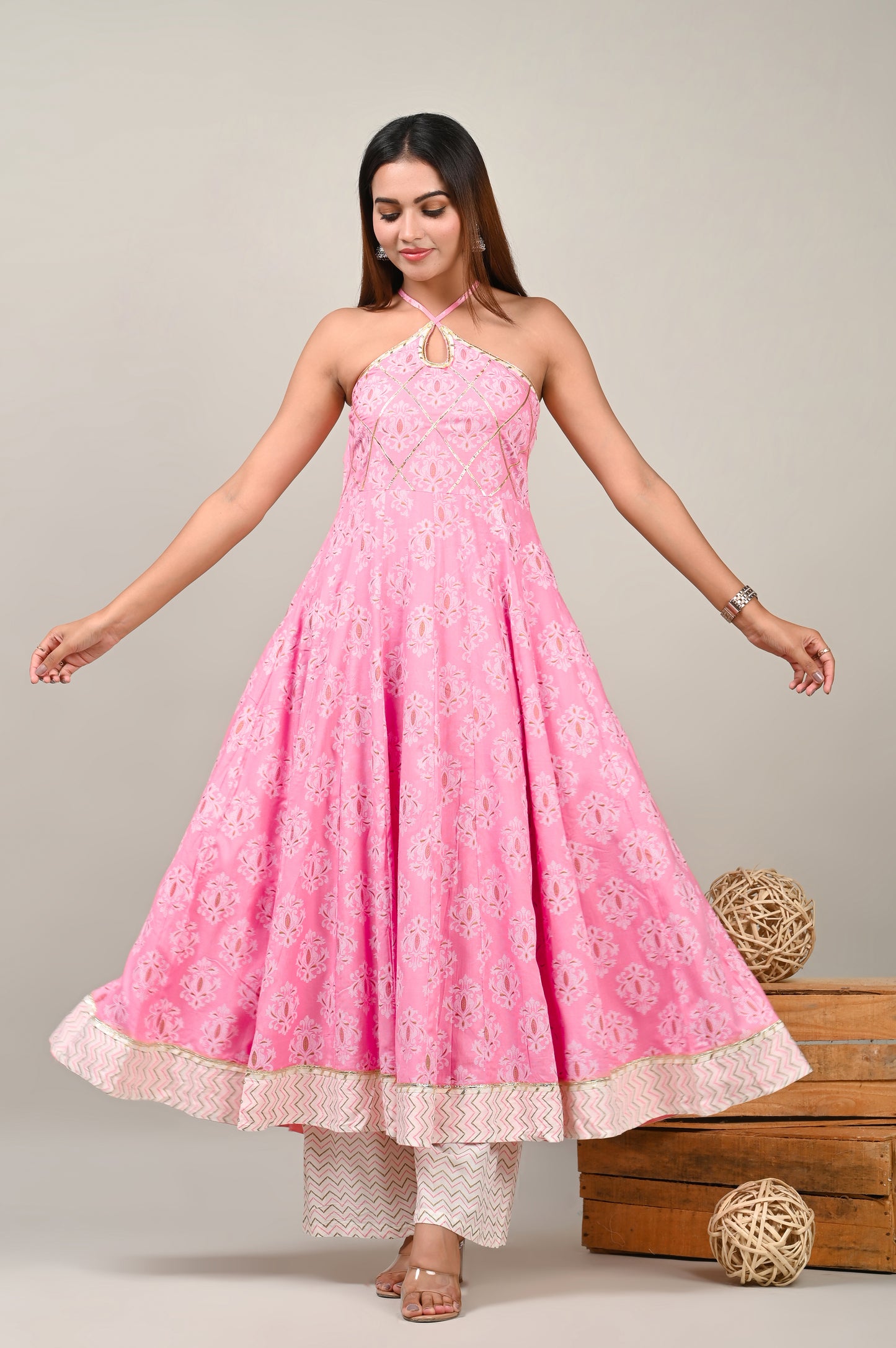 Petal Pink Short Gown with Palazzo Set