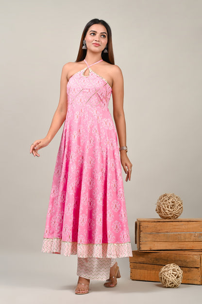 Petal Pink Short Gown with Palazzo Set